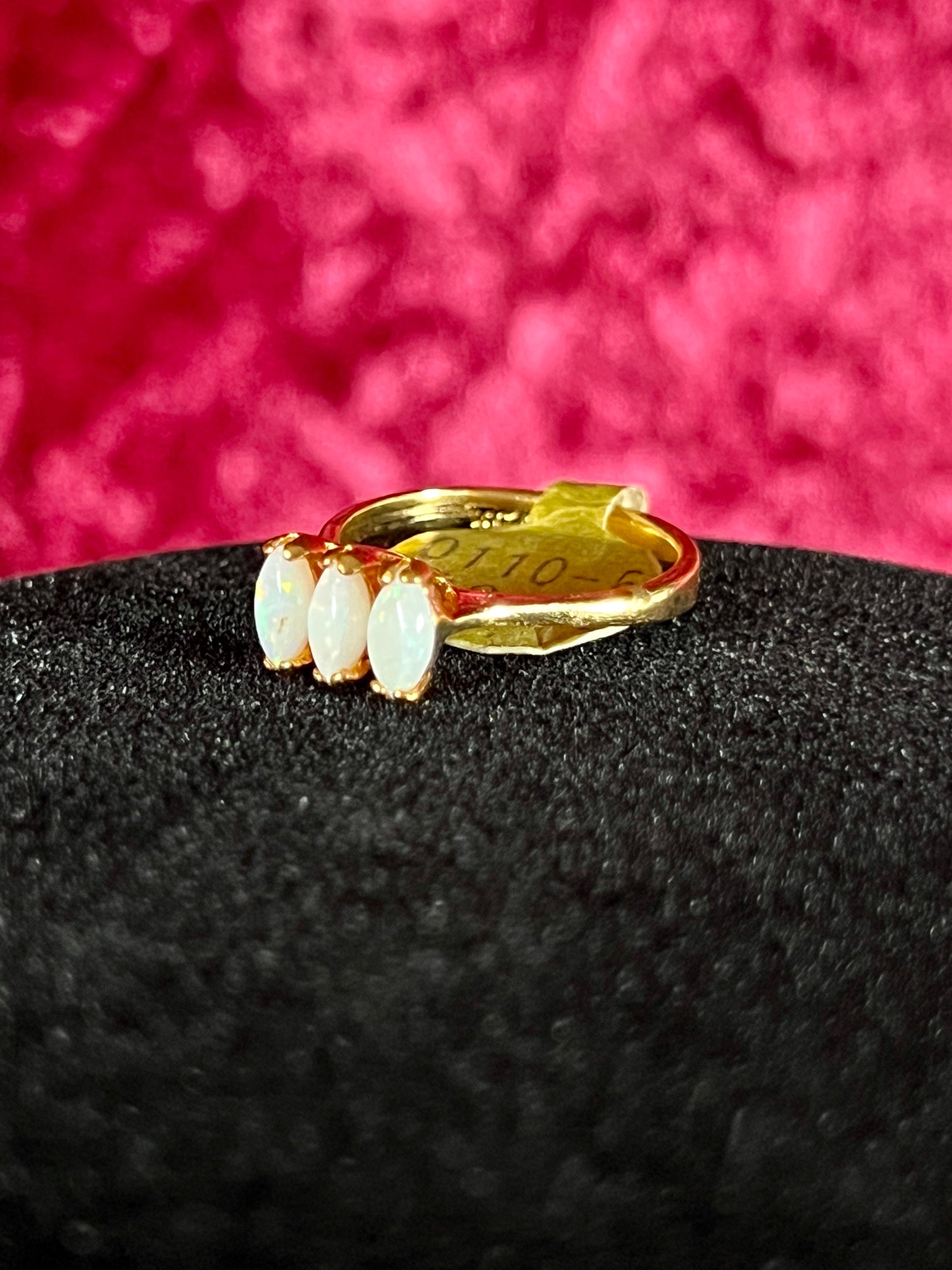 Vintage 14K Gold Electroplate Cocktail Ring – Genuine Opal Trilogy Setting - Size 5.75