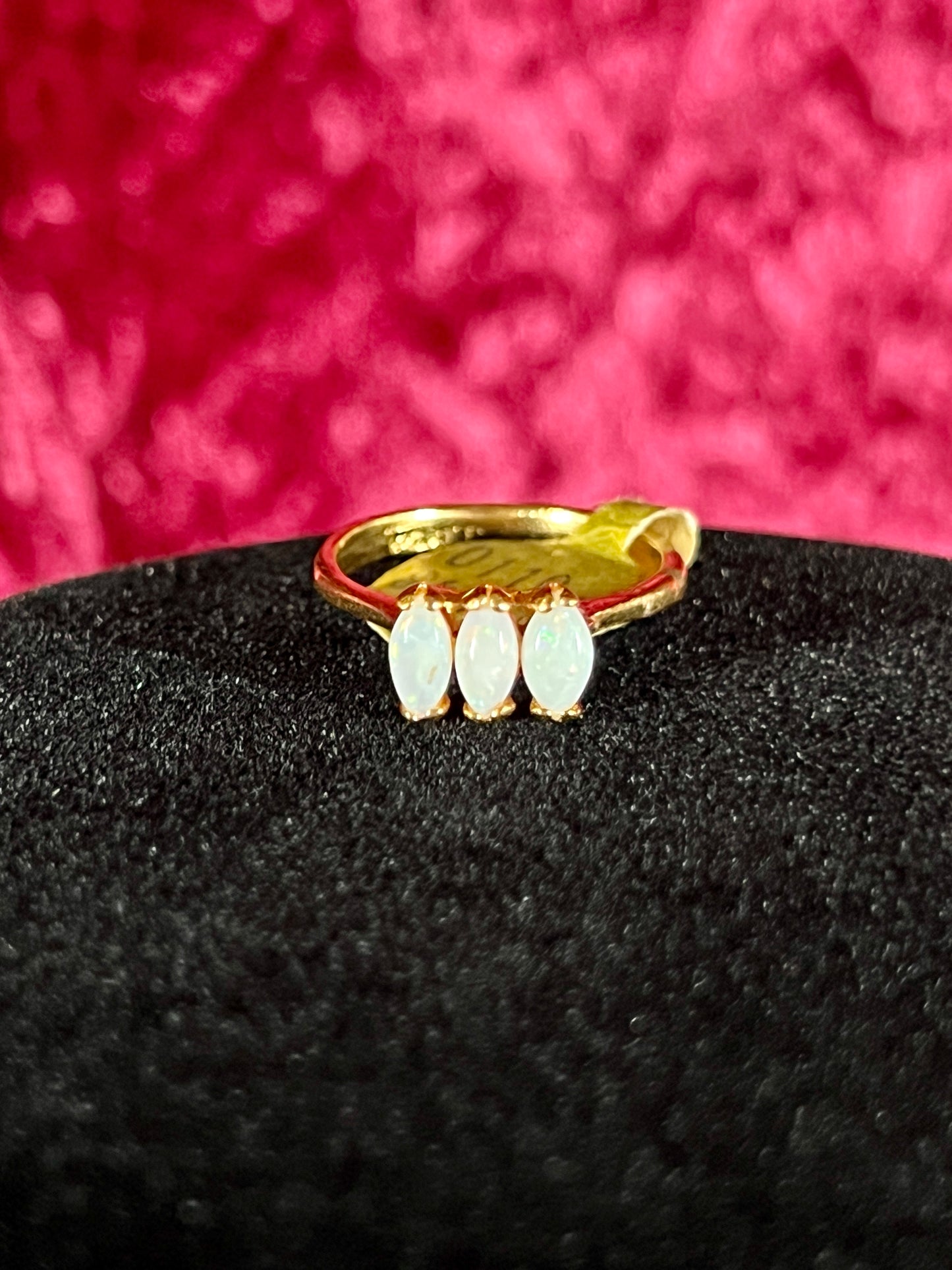 Vintage 14K Gold Electroplate Cocktail Ring – Genuine Opal Trilogy Setting - Size 5.75