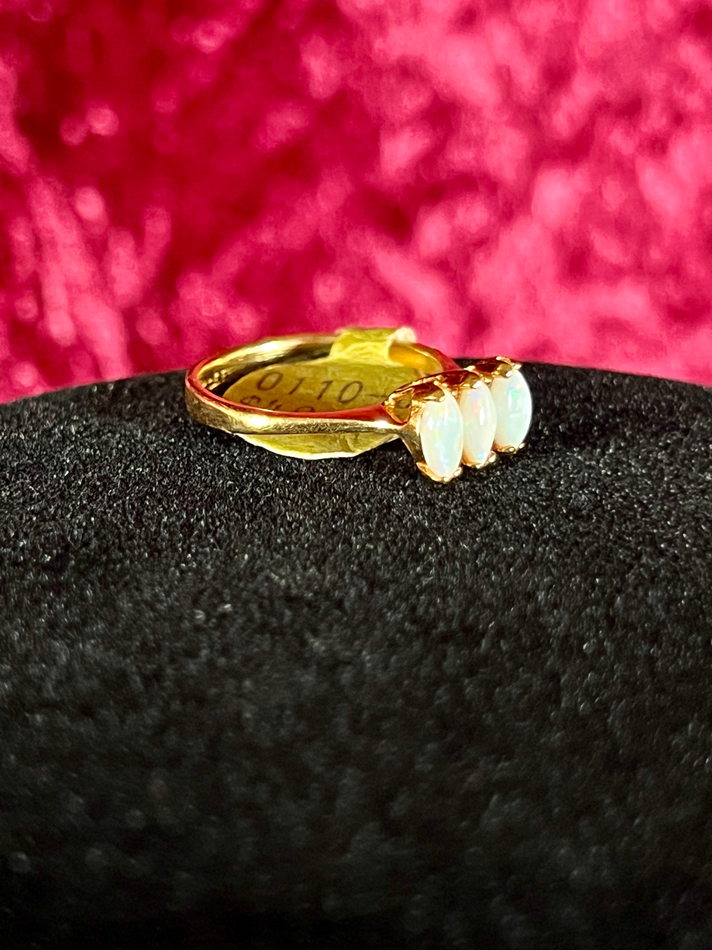 Vintage 14K Gold Electroplate Cocktail Ring – Genuine Opal Trilogy Setting - Size 5.75