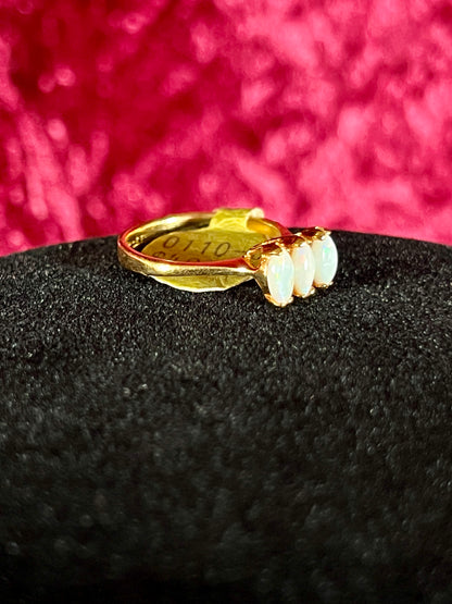 Vintage 14K Gold Electroplate Cocktail Ring – Genuine Opal Trilogy Setting - Size 5.75