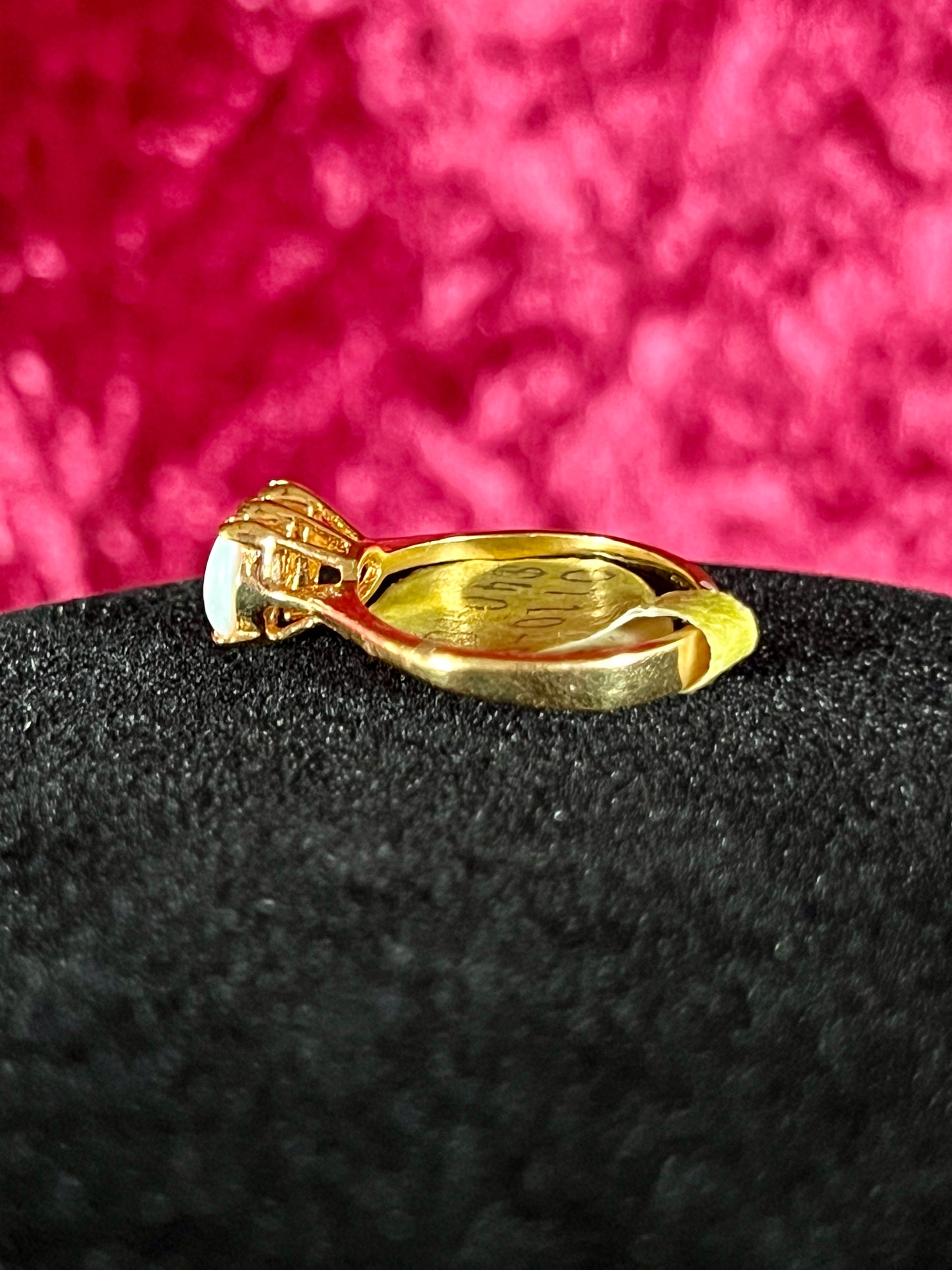Vintage 14K Gold Electroplate Cocktail Ring – Genuine Opal Trilogy Setting - Size 5.75