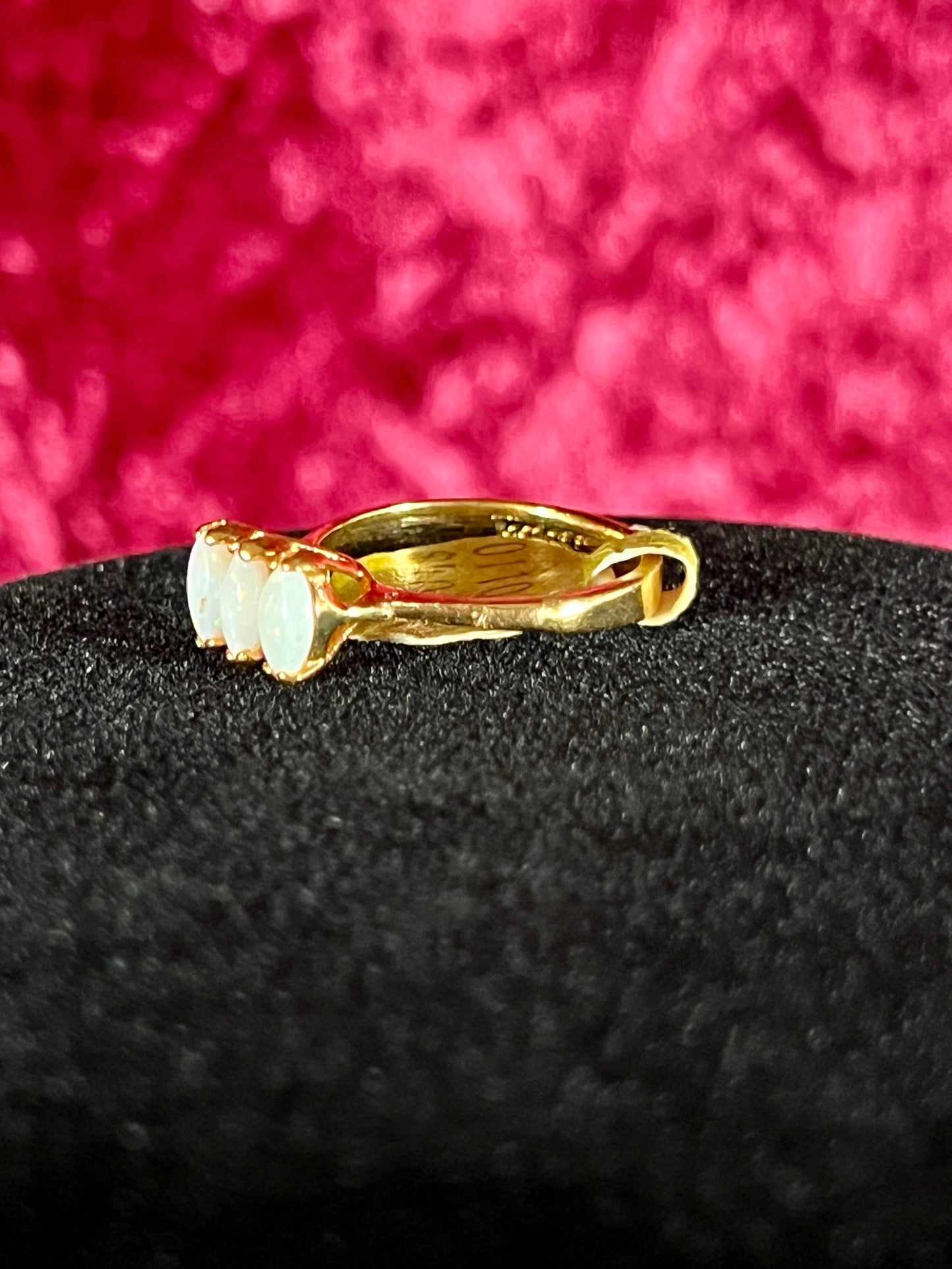 Vintage 14K Gold Electroplate Cocktail Ring – Genuine Opal Trilogy Setting - Size 5.75