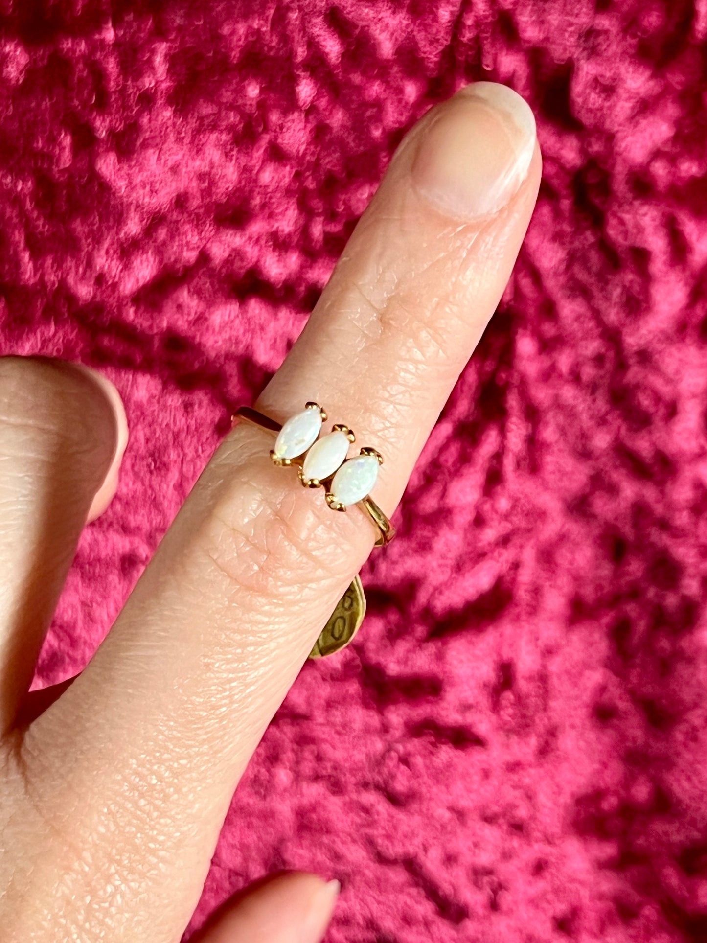 Vintage 14K Gold Electroplate Cocktail Ring – Genuine Opal Trilogy Setting - Size 5.75