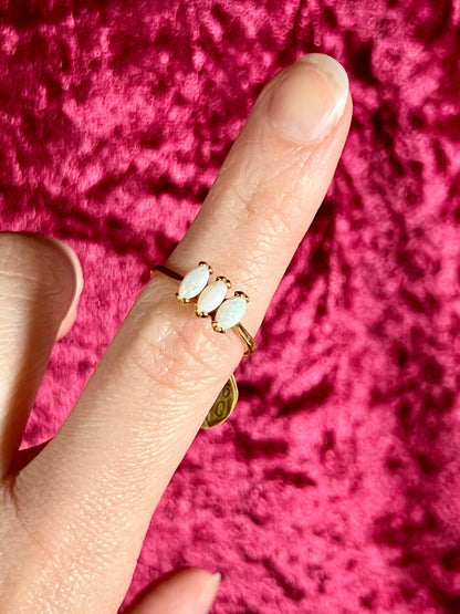 Vintage 14K Gold Electroplate Cocktail Ring – Genuine Opal Trilogy Setting - Size 5.75