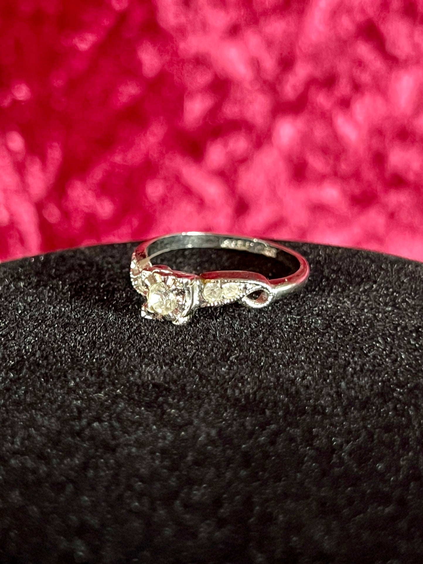 Vintage 18K White Gold Electroplate Cocktail Ring – Cubic Zirconia Rhinestones - Size 8