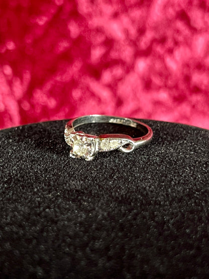 Vintage 18K White Gold Electroplate Cocktail Ring – Cubic Zirconia Rhinestones - Size 8
