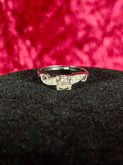 Vintage 18K White Gold Electroplate Cocktail Ring – Cubic Zirconia Rhinestones - Size 8
