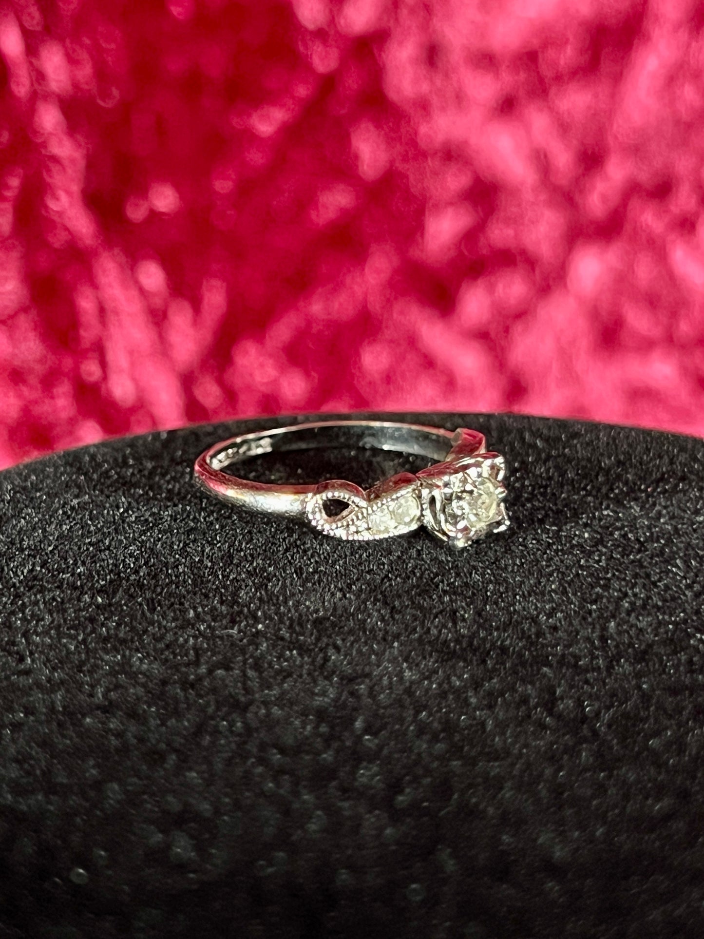 Vintage 18K White Gold Electroplate Cocktail Ring – Cubic Zirconia Rhinestones - Size 8