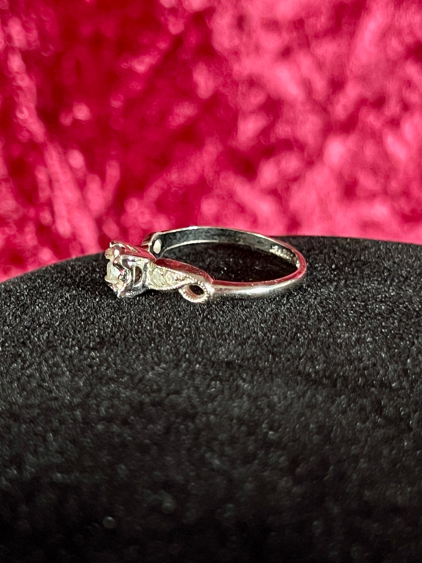 Vintage 18K White Gold Electroplate Cocktail Ring – Cubic Zirconia Rhinestones - Size 8