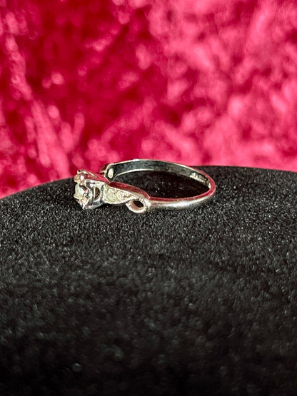 Vintage 18K White Gold Electroplate Cocktail Ring – Cubic Zirconia Rhinestones - Size 8