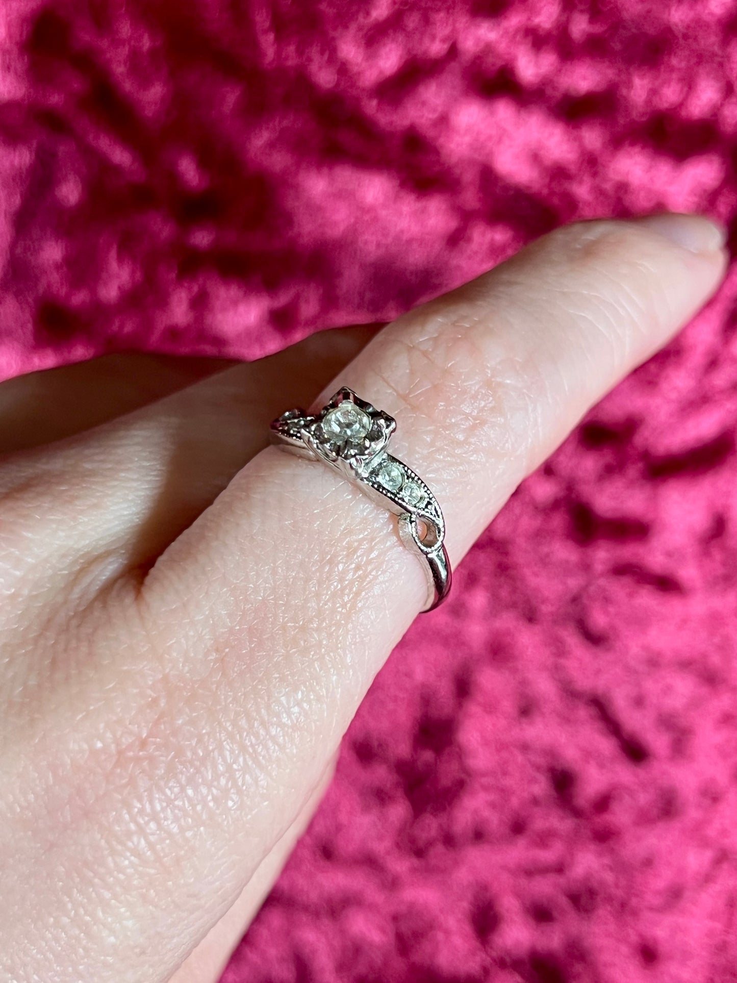 Vintage 18K White Gold Electroplate Cocktail Ring – Cubic Zirconia Rhinestones - Size 8