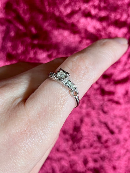 Vintage 18K White Gold Electroplate Cocktail Ring – Cubic Zirconia Rhinestones - Size 8