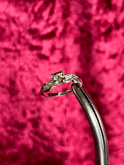 Vintage 18K White Gold Electroplate Cocktail Ring – Cubic Zirconia Rhinestones - Size 8