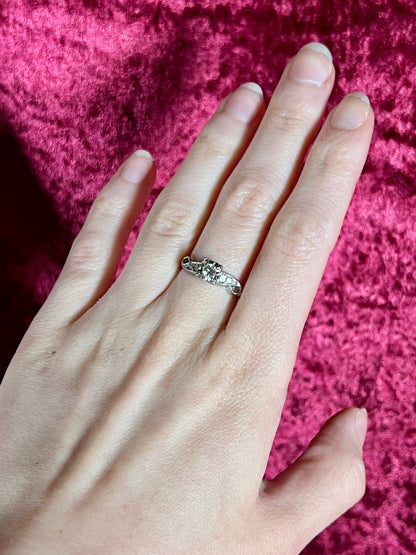 Vintage 18K White Gold Electroplate Cocktail Ring – Cubic Zirconia Rhinestones - Size 8