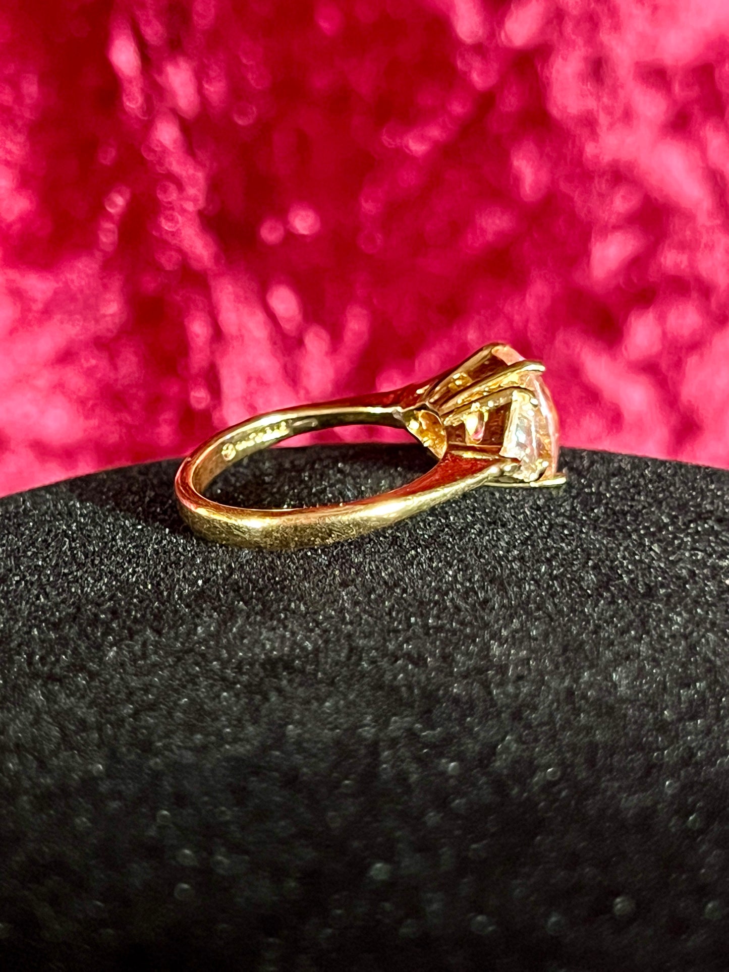 Vintage Gold Electroplate Sterling Cocktail Ring – Round Cut Pink and Clear Faceted Cubic Zirconia - Size 7