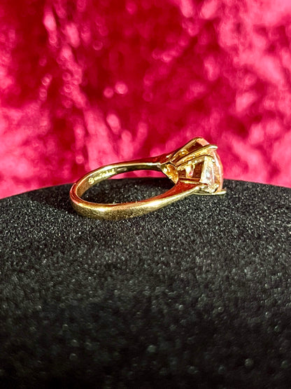 Vintage Gold Electroplate Sterling Cocktail Ring – Round Cut Pink and Clear Faceted Cubic Zirconia - Size 7