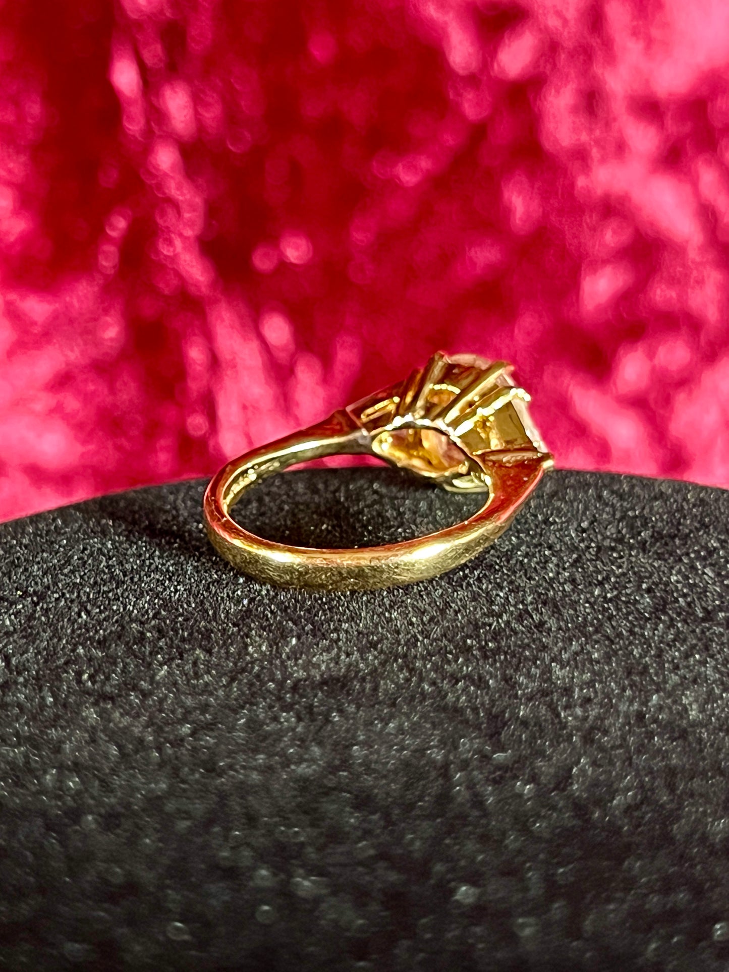 Vintage Gold Electroplate Sterling Cocktail Ring – Round Cut Pink and Clear Faceted Cubic Zirconia - Size 7
