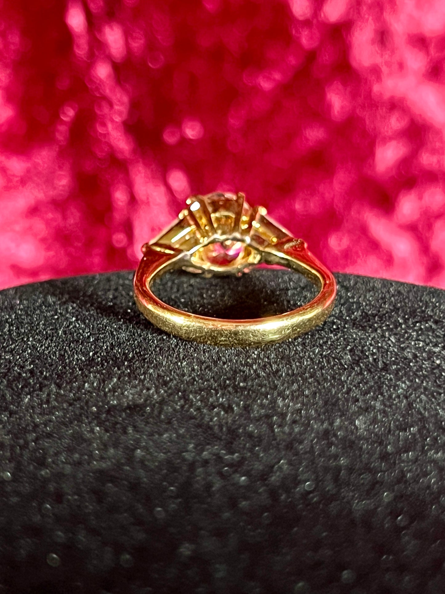 Vintage Gold Electroplate Sterling Cocktail Ring – Round Cut Pink and Clear Faceted Cubic Zirconia - Size 7