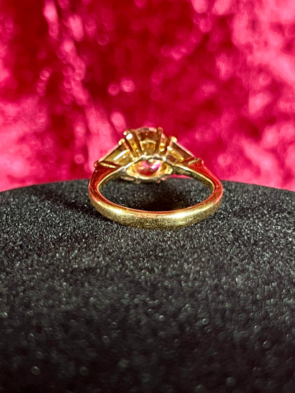 Vintage Gold Electroplate Sterling Cocktail Ring – Round Cut Pink and Clear Faceted Cubic Zirconia - Size 7