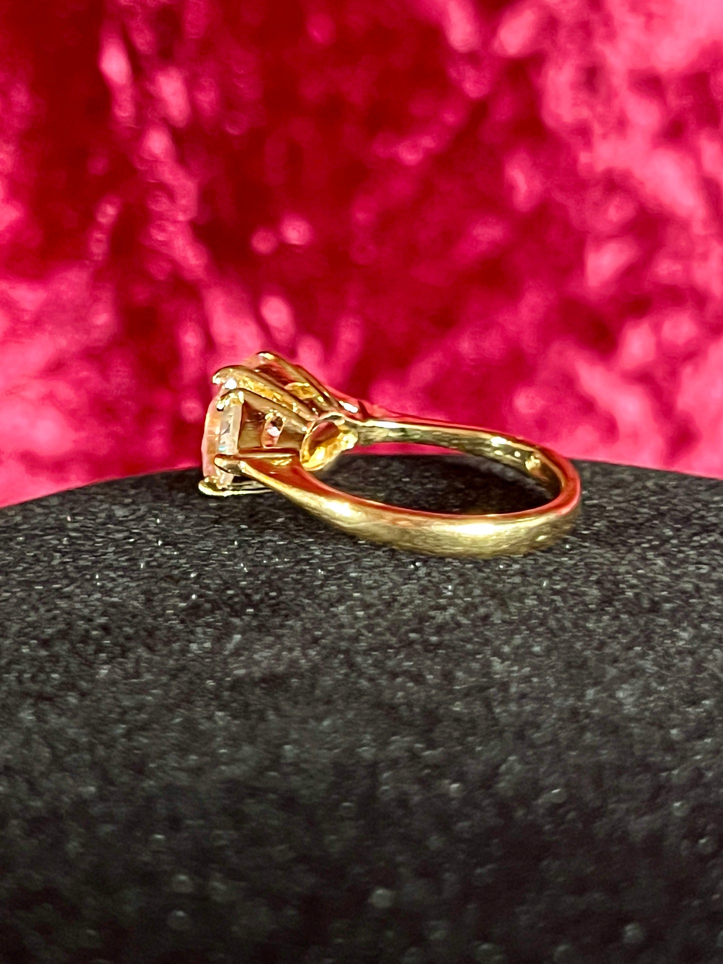 Vintage Gold Electroplate Sterling Cocktail Ring – Round Cut Pink and Clear Faceted Cubic Zirconia - Size 7