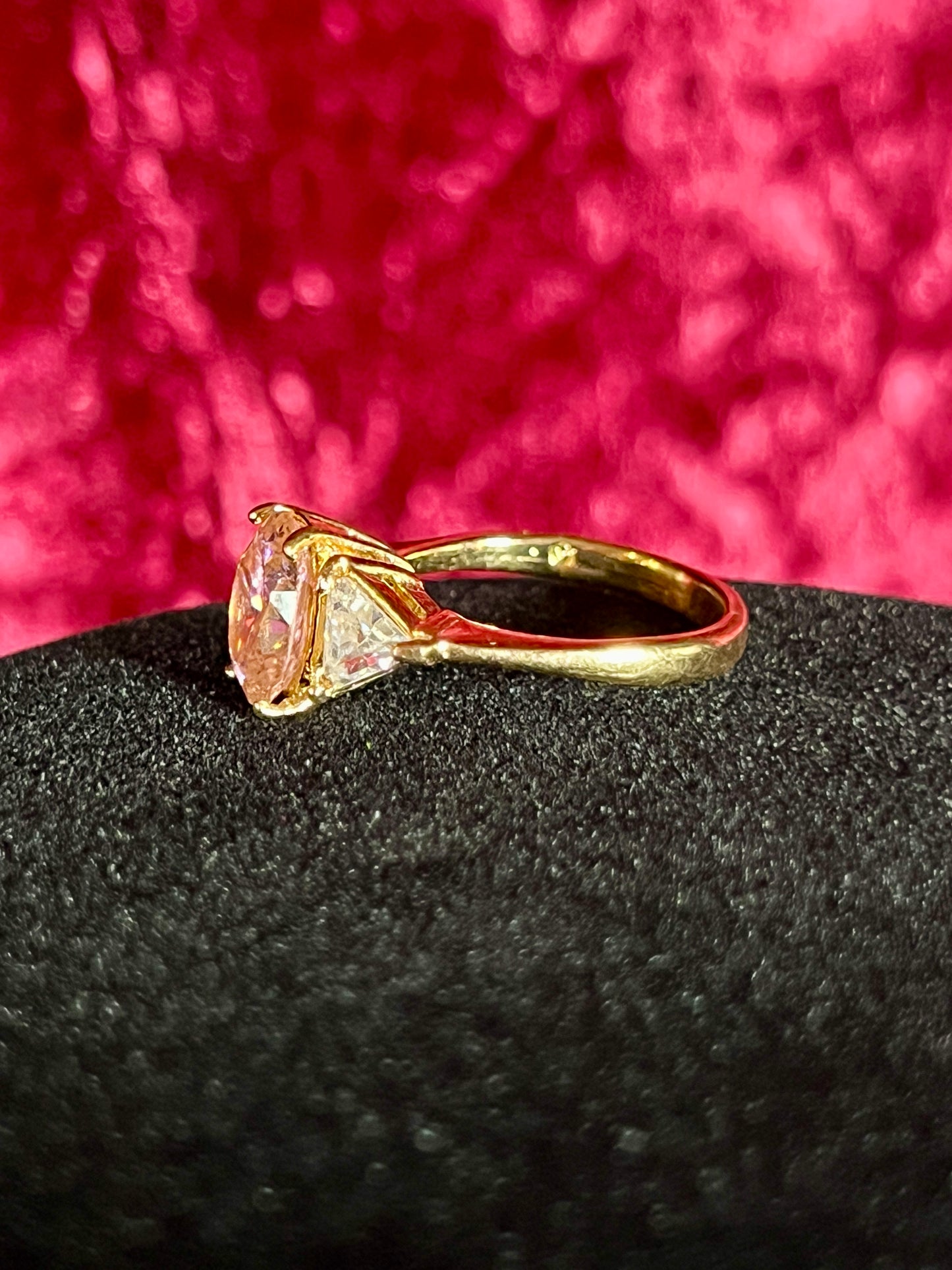 Vintage Gold Electroplate Sterling Cocktail Ring – Round Cut Pink and Clear Faceted Cubic Zirconia - Size 7