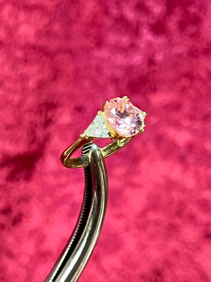 Vintage Gold Electroplate Sterling Cocktail Ring – Round Cut Pink and Clear Faceted Cubic Zirconia - Size 7