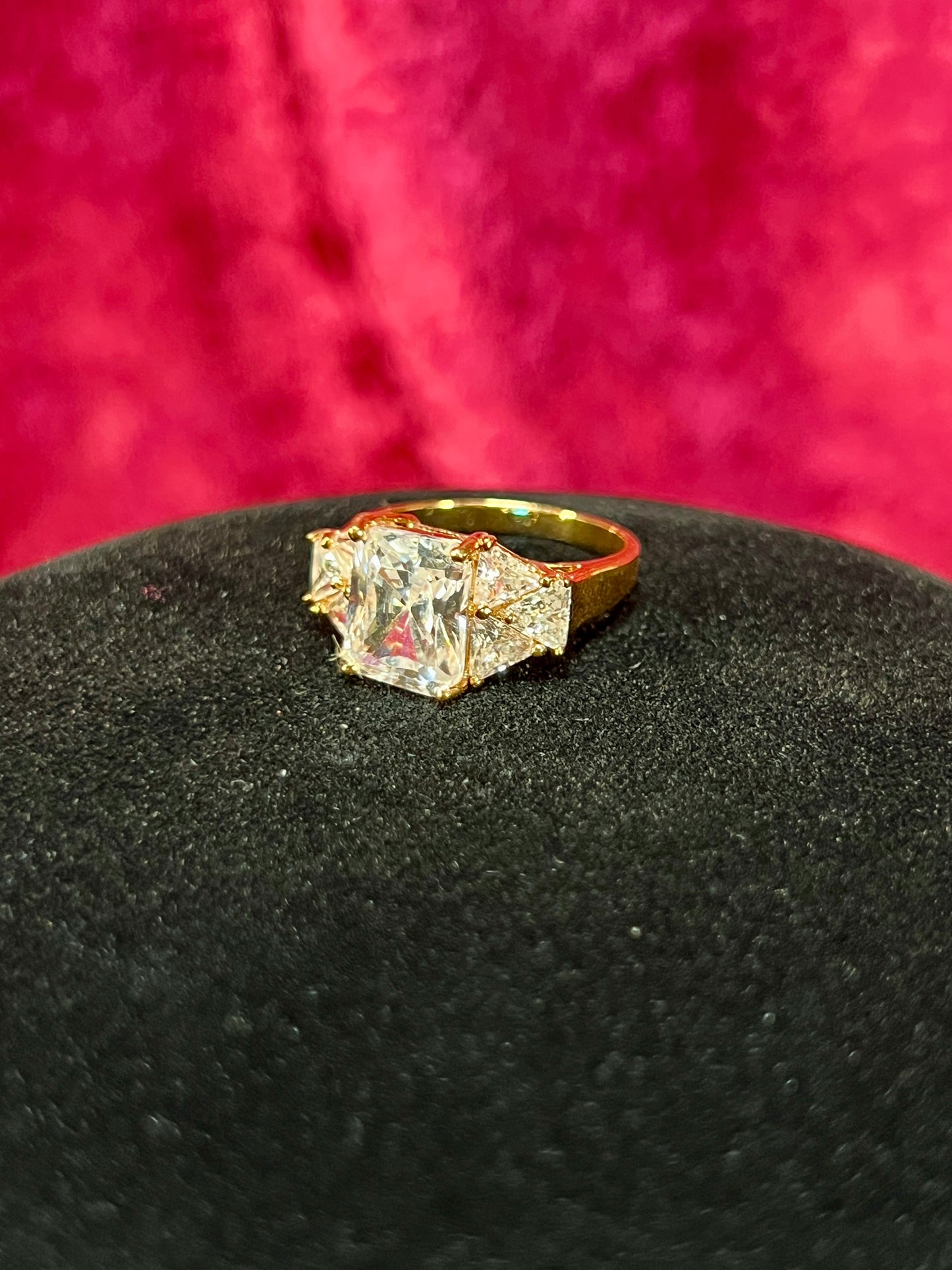 Vintage Gold Electroplate Sterling Cocktail Ring – Square Cut Clear Faceted Cubic Zirconia - Size 6.75
