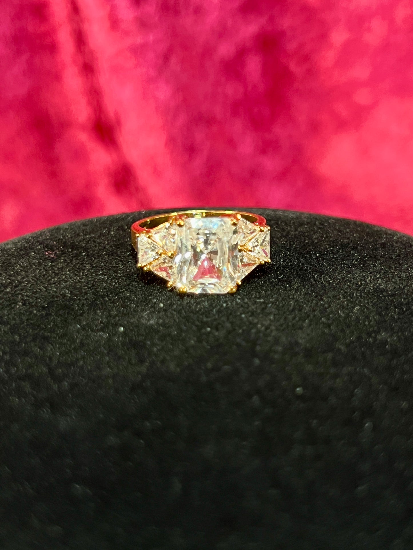 Vintage Gold Electroplate Sterling Cocktail Ring – Square Cut Clear Faceted Cubic Zirconia - Size 6.75