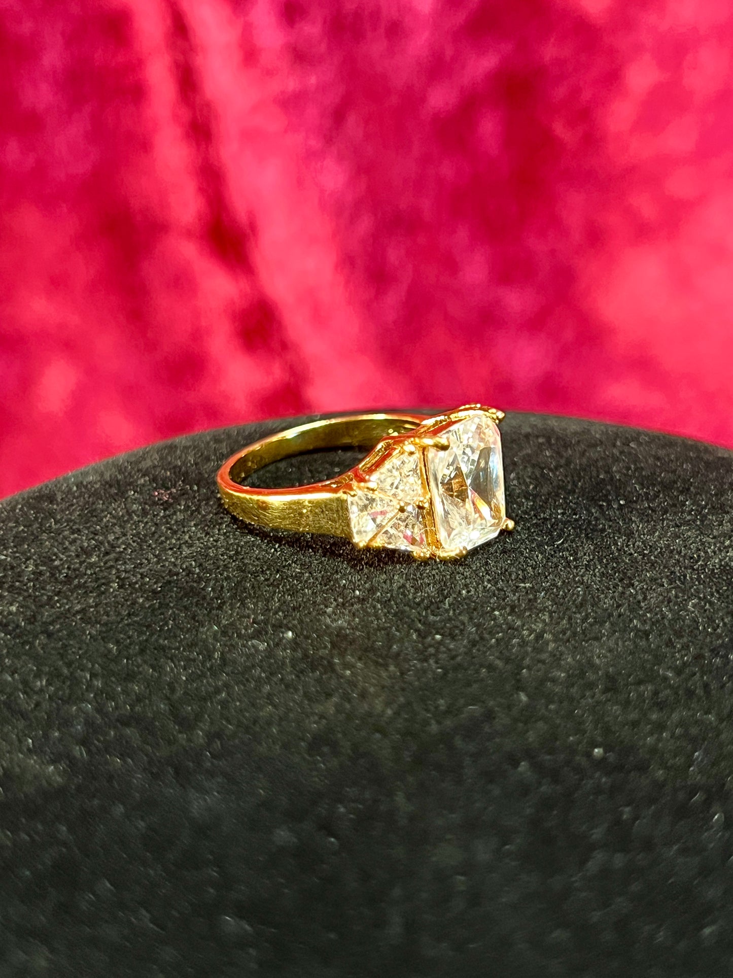 Vintage Gold Electroplate Sterling Cocktail Ring – Square Cut Clear Faceted Cubic Zirconia - Size 6.75