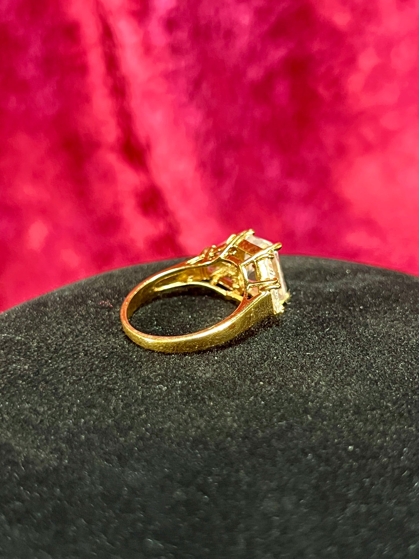 Vintage Gold Electroplate Sterling Cocktail Ring – Square Cut Clear Faceted Cubic Zirconia - Size 6.75