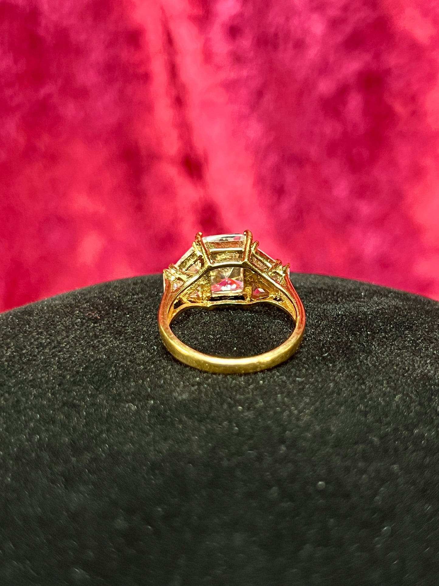 Vintage Gold Electroplate Sterling Cocktail Ring – Square Cut Clear Faceted Cubic Zirconia - Size 6.75