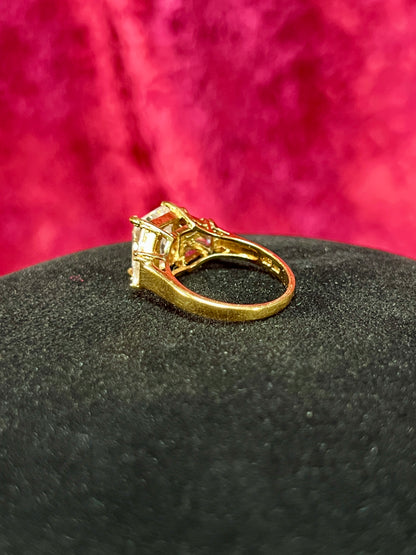Vintage Gold Electroplate Sterling Cocktail Ring – Square Cut Clear Faceted Cubic Zirconia - Size 6.75