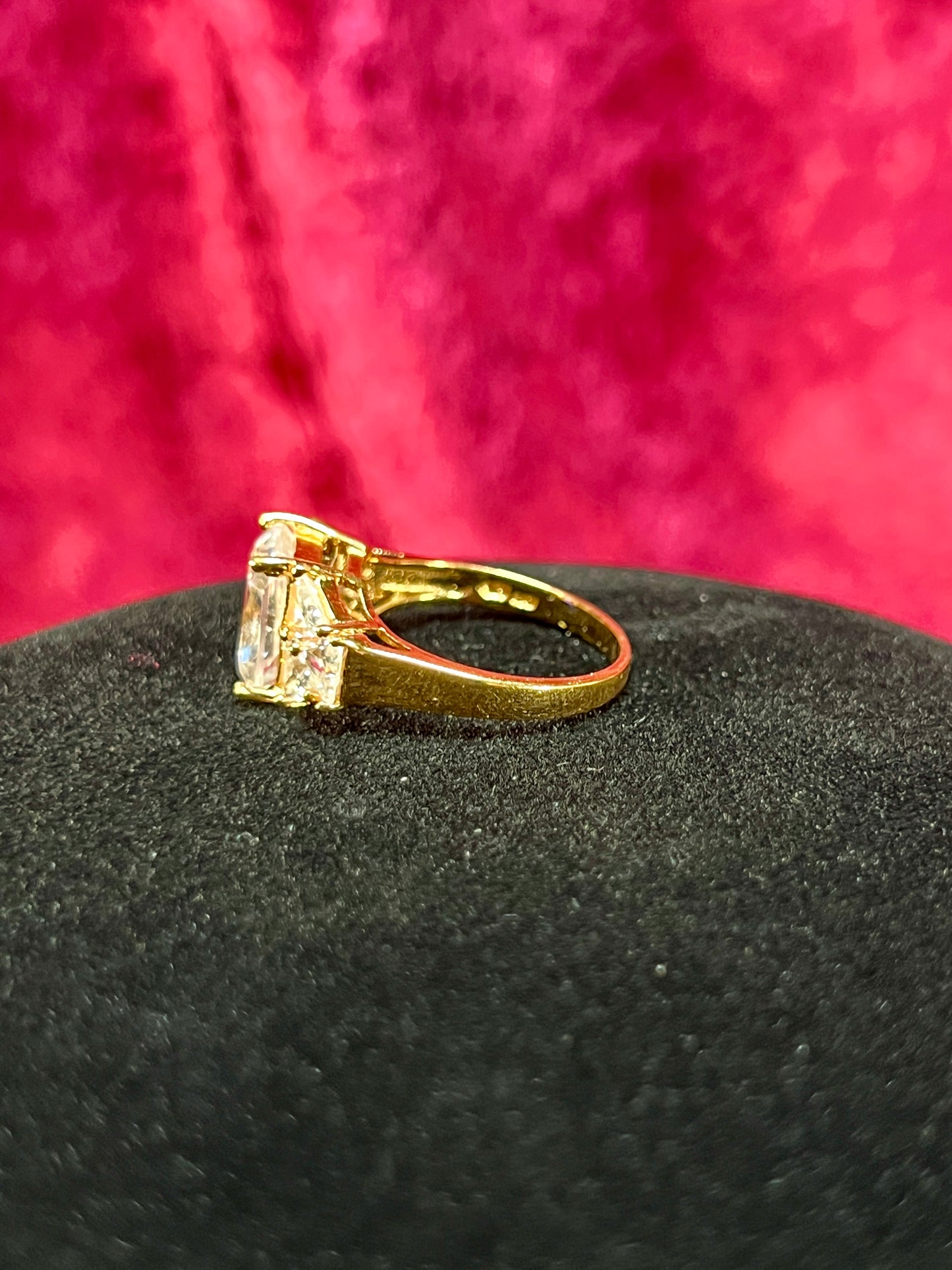 Vintage Gold Electroplate Sterling Cocktail Ring – Square Cut Clear Faceted Cubic Zirconia - Size 6.75