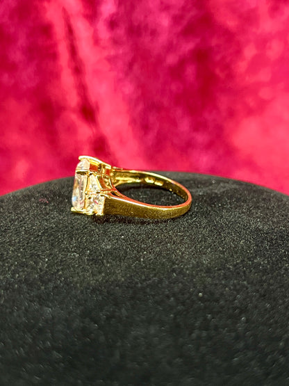 Vintage Gold Electroplate Sterling Cocktail Ring – Square Cut Clear Faceted Cubic Zirconia - Size 6.75