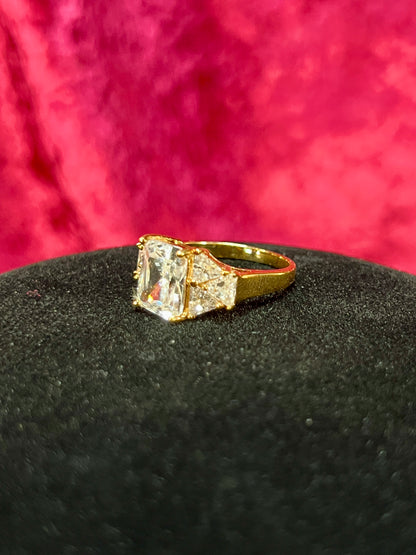 Vintage Gold Electroplate Sterling Cocktail Ring – Square Cut Clear Faceted Cubic Zirconia - Size 6.75
