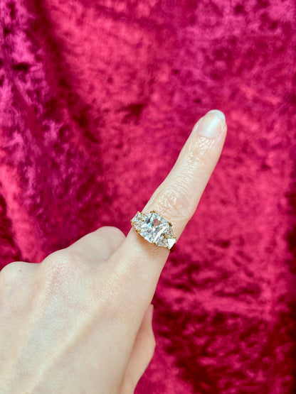 Vintage Gold Electroplate Sterling Cocktail Ring – Square Cut Clear Faceted Cubic Zirconia - Size 6.75