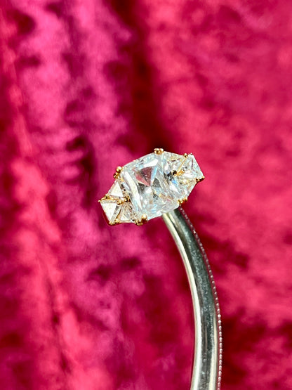 Vintage Gold Electroplate Sterling Cocktail Ring – Square Cut Clear Faceted Cubic Zirconia - Size 6.75