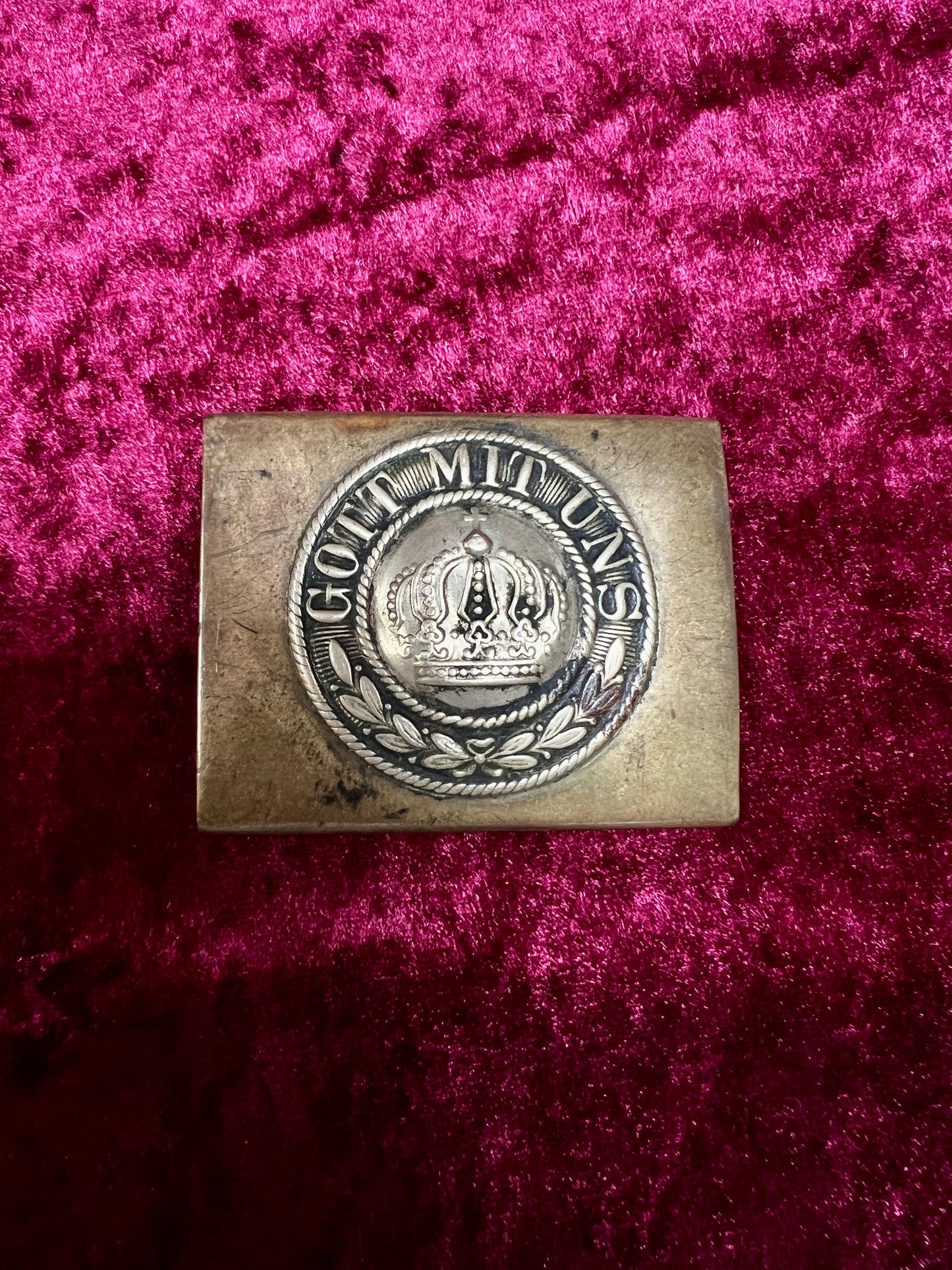 Antique Brass Belt Buckle - WWI Prussian Imperial German Crown GOTT MIT UNS