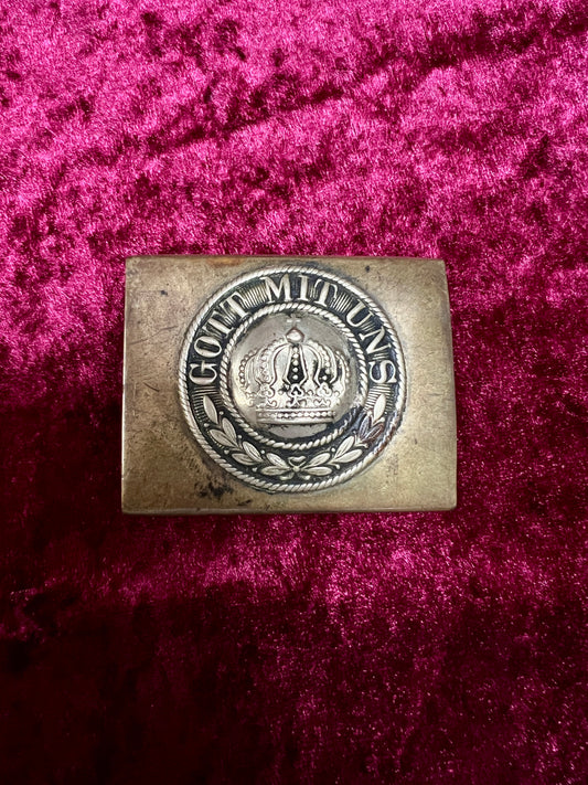 Antique Brass Belt Buckle - WWI Prussian Imperial German Crown GOTT MIT UNS