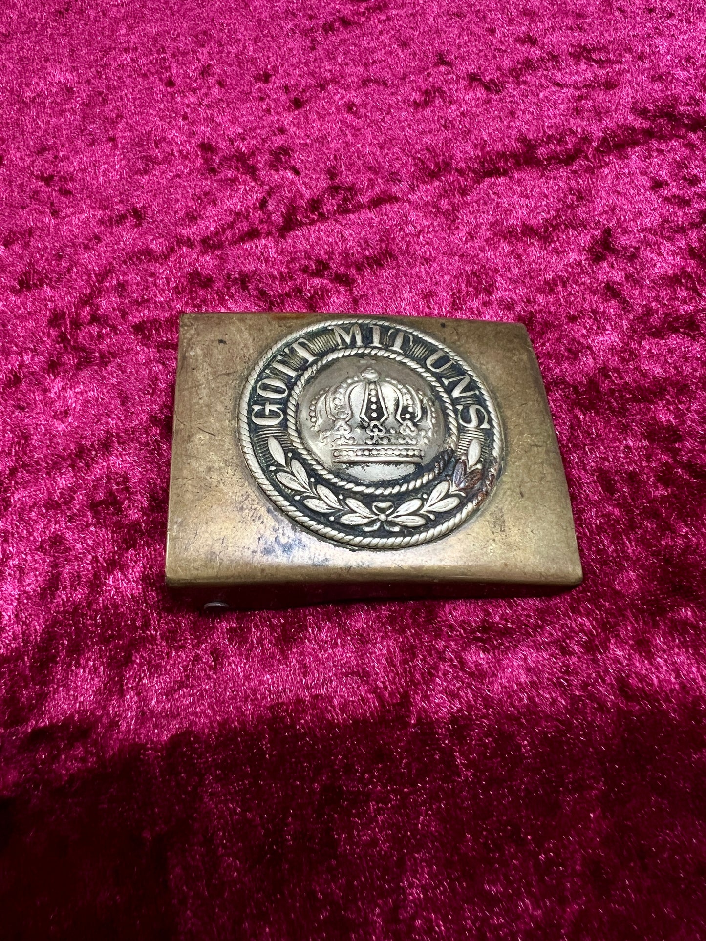 Antique Brass Belt Buckle - WWI Prussian Imperial German Crown GOTT MIT UNS