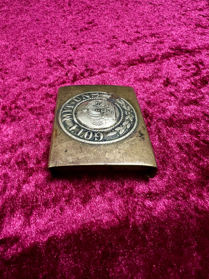 Antique Brass Belt Buckle - WWI Prussian Imperial German Crown GOTT MIT UNS