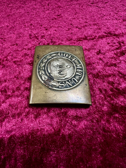 Antique Brass Belt Buckle - WWI Prussian Imperial German Crown GOTT MIT UNS