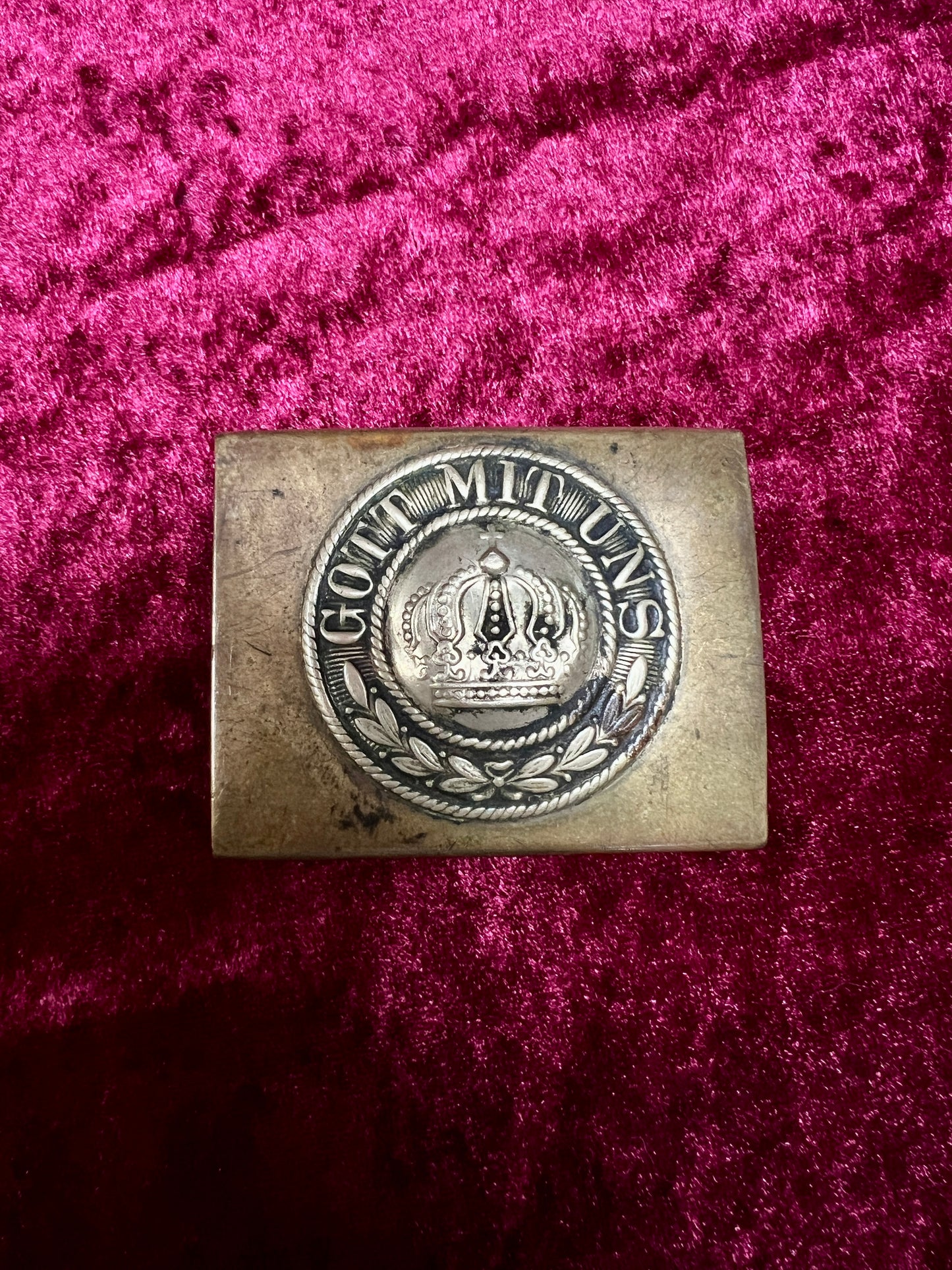 Antique Brass Belt Buckle - WWI Prussian Imperial German Crown GOTT MIT UNS