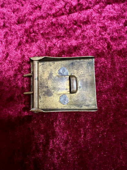 Antique Brass Belt Buckle - WWI Prussian Imperial German Crown GOTT MIT UNS