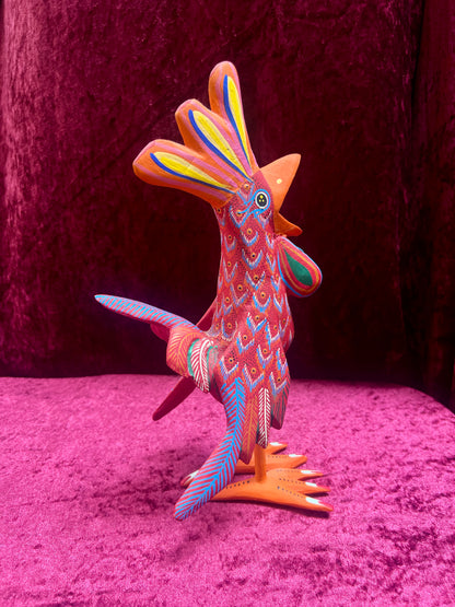 Vintage Carved Wood Red Rooster Figure - Hand Painted Alebrije Mexican Folk Art