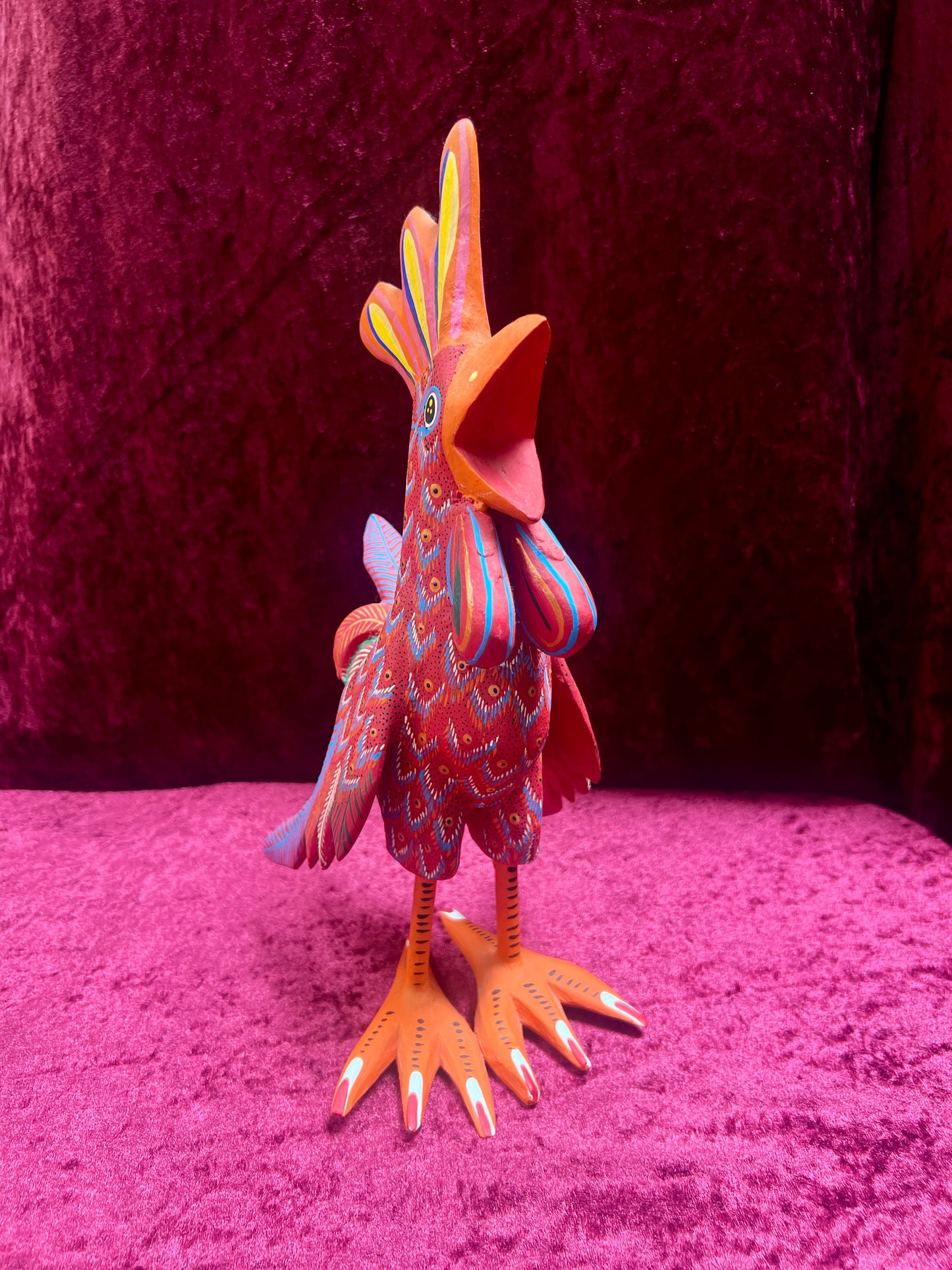 Vintage Carved Wood Red Rooster Figure - Hand Painted Alebrije Mexican Folk Art