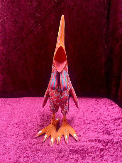 Vintage Carved Wood Red Rooster Figure - Hand Painted Alebrije Mexican Folk Art