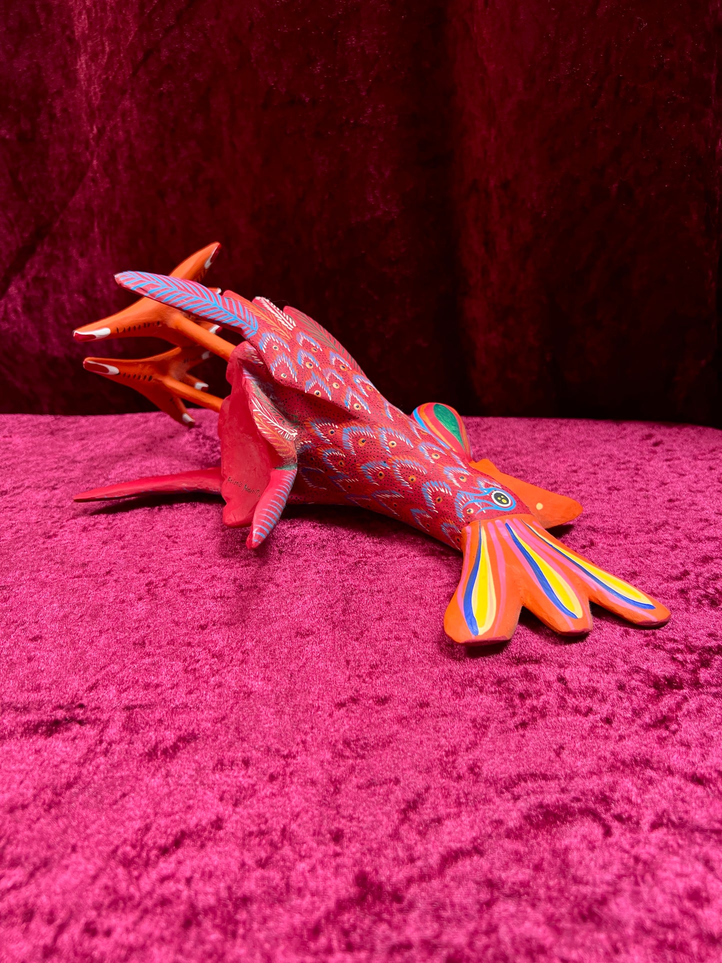 Vintage Carved Wood Red Rooster Figure - Hand Painted Alebrije Mexican Folk Art