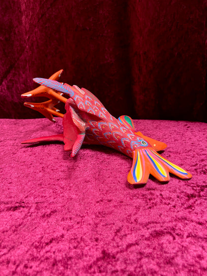 Vintage Carved Wood Red Rooster Figure - Hand Painted Alebrije Mexican Folk Art