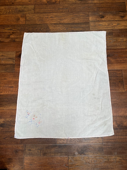 Vintage Linens - Pair of Tea Towels - Anthropomorphic Embroidery - Plates, Teacups, and Teapot